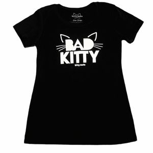 NWOT Kitty Moto "BAD KITTY" Punk Tee Black Cats Lg